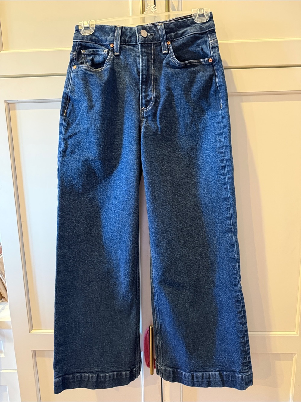 PAIGE Harper Ankle Dark Blue Cropped Wide-Leg Jeans